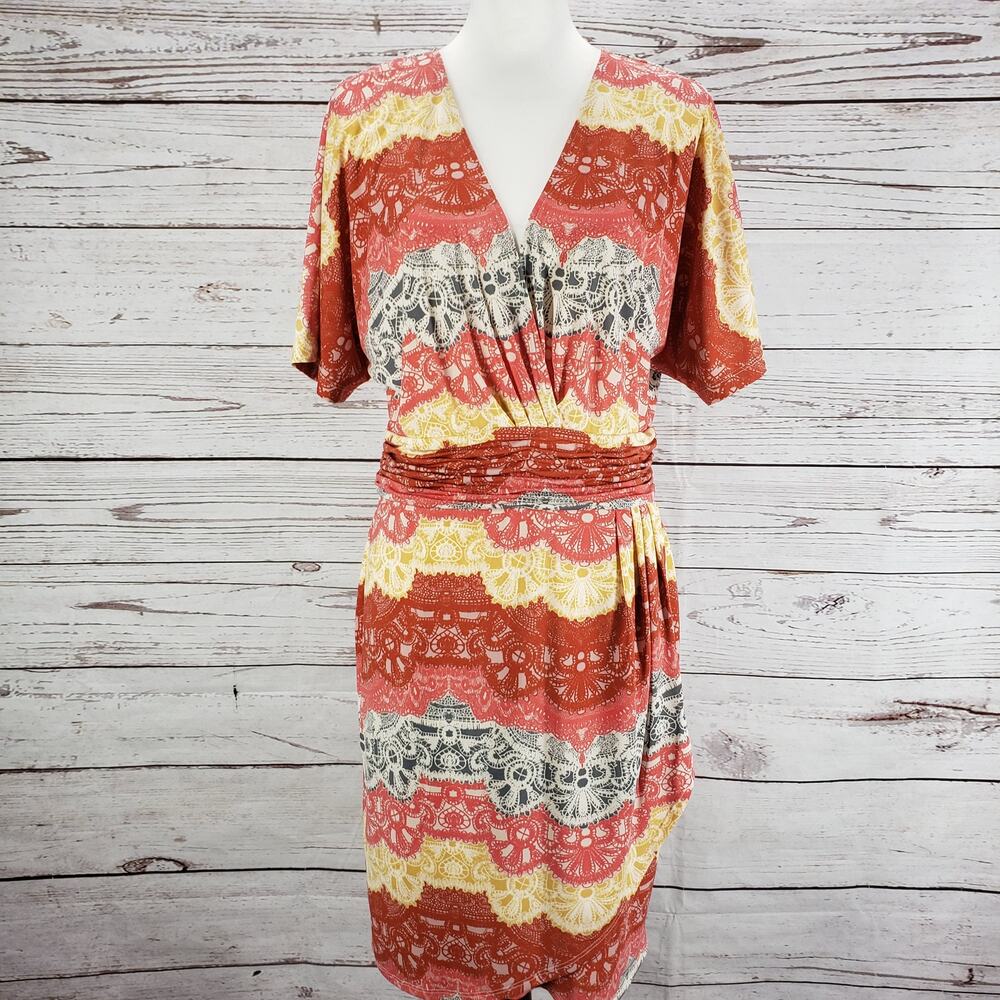 BCBGMAXAZRIA Women's Tereza Surplice Neck Faux Wrap Dress Size Large